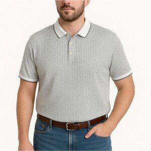 Ted Baker Shirt Mens Sz 2XL Aven Slim Short Sleeve Polo Casual Gray White Golf